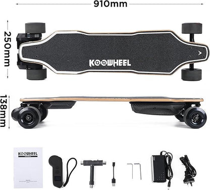 Qekud Electric Skateboard for Adults and Teens - 2000W Motor 4 Speed Modes - Remote Control with OLED with Display - Black